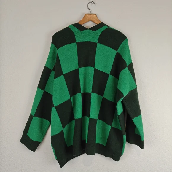 Panache Apparel Girl Crush Oversized Cardigan In Green Checkered Size LG - Picture 13 of 16